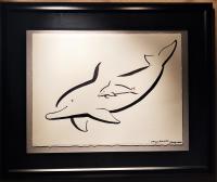 Dolphin & Baby 22x30 Framed Original Sumi by * WYLAND *
