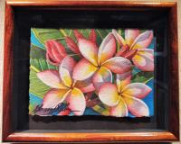 Rainbow Plumerias 7x9 Original Watercolor in Koa Frame by Garry Palm <! local>