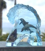 Playful Dolphin Seas LE Lucite Sculpture by * WYLAND *