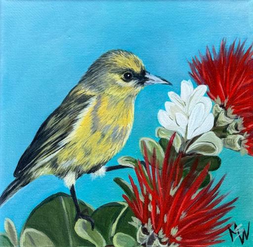 Amakihi Perch 6x6 Original Acrylic by MsW <! local>