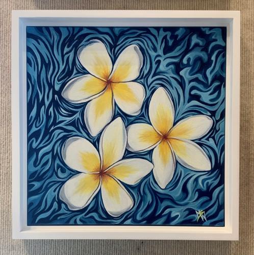 Poolside Plumeria 12x12 Framed Original Acrylic by MsW <! local>