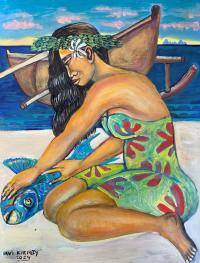 Mahalo Uhu 25x19 Original Oil on Paper by Avi Kiriaty <! local>