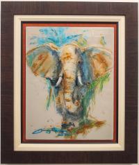 Gentle Giant 14x18 Framed Original Mixed Media on Metal - Dimensional Modern Impressionism by James Coleman