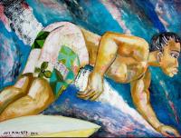 Kanaka Surfer Original Oil on Paper by Avi Kiriaty <! local>