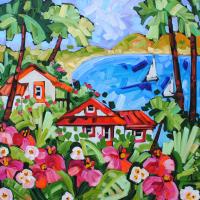 Down By The Water Original Acrylic 40x40 by Marie-Claude Boucher