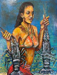 Two Ula Original 24x19 Oil on Paper by Avi Kiriaty <! local>