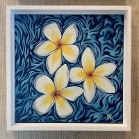 Poolside Plumeria 12x12 Framed Original Acrylic by MsW <! local>