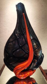Black Surface Flow Vase w/Silver Lines #72 by Daniel Moe <! local>